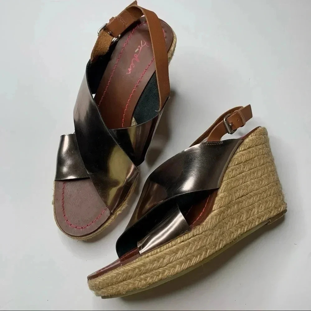 Boden Platinum Espadrille Wedge Sandals Size 40